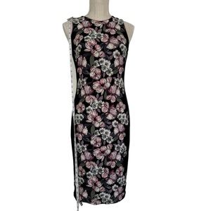 White House Black Market XSP knee length black dress with pink flowers